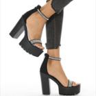 Block-heel Platform Rhinestone Sandals