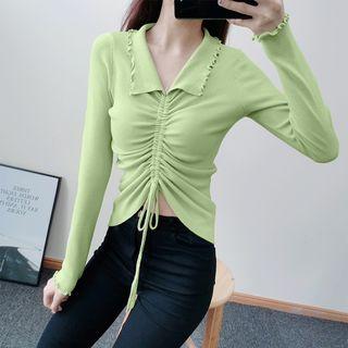Collared Drawstring Knit Top