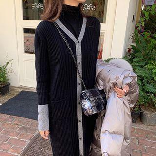 Long-sleeve Button-up Midi Ribbed Knit Dress