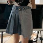 Mock Two-piece Denim Mini A-line Skirt