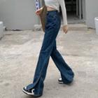 High-waist Slit Bell Bottom Jeans