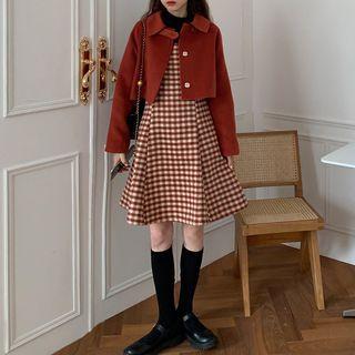 Cropped Button-up Jacket / Plaid Dress