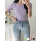 Pastel-color Raglan-sleeve Slim T-shirt