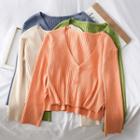 Dip-back Rib-knit Crop Cardigan