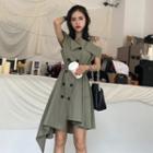 Short-sleeve Asymmetric Double Breasted A-line Dress