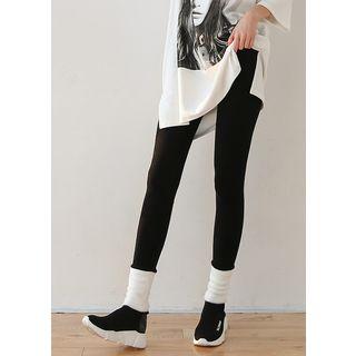 Contrast-hem Brushed-fleece Leggings