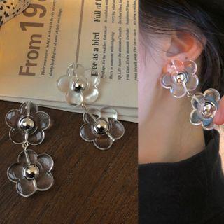 Floral Drop Ear Stud 1323a - 1 Pair - Transparent - One Size