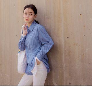 Asymmetric Long Sleeve Striped Shirt