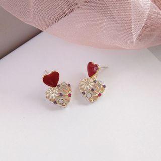 Floral Heart Drop Earring 1 Pair - S925 Silver - Earring - One Size