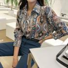 Wide-cuff Silky Paisley Shirt Blue - One Size