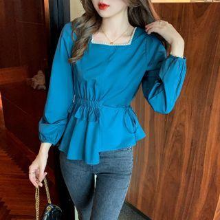 Long-sleeve Square-neck Peplum Top