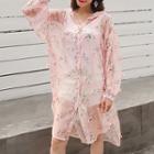 Flower Detail Hooded Long Light Jacket