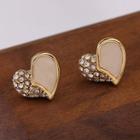 925 Sterling Silver Rhinestone Heart Stud Earring 1 Pair - Gold - One Size
