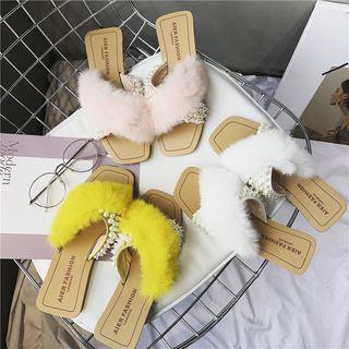 Faux-suede Cross-strap Slippers