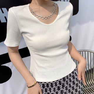 Print Slit Wide-leg Pants / Plain T-shirt