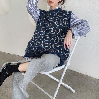 Jacquard Knit Vest / Wide-leg Pants