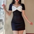 Contrast Bow Mini A-line Dress