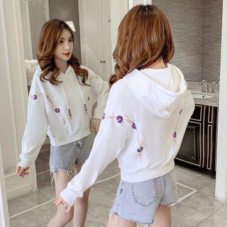 Floral Embroidered Drawstring Hoodie