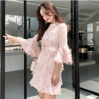 Elbow-sleeve Fringed Mini Dress