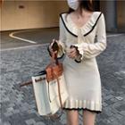 Bell-sleeve Contrast Trim Mini A-line Dress