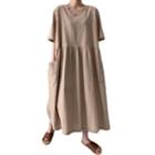 Elbow-sleeve V-neck Maxi Shift Dress