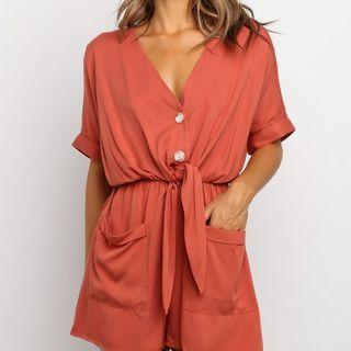 Tie-front Short-sleeve Playsuit