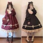Set: Long-sleeve Frill Trim A-line Dress + Headband