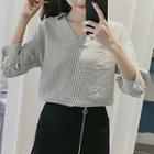 Pinstriped 3/4 Sleeve Blouse