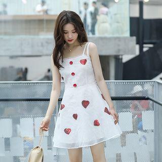Strappy Heart Pattern A-line Dress