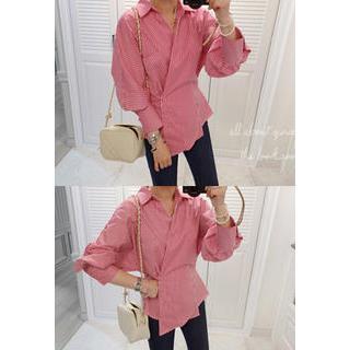 Wrap-front Striped Blouse