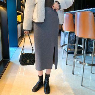 Side-slit Knit Midi Skirt