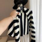 Striped Ribbed Knit Shawl