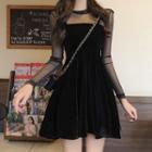 Glittered See-through Long-sleeve Top / Velvet Sleeveless Dress