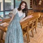 Pleated Short-sleeve Top / Floral Sleeveless Dress