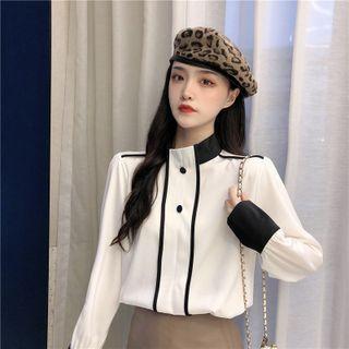 Mock-neck Two-tone Blouse