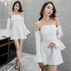 Off-shoulder Bell-sleeve A-line Plain Sheath Dress
