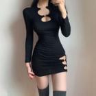 Long Sleeve Slit Mini Bodycon Dress