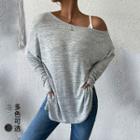 Long Sleeve Cold-shoulder Loose-fit T-shirt