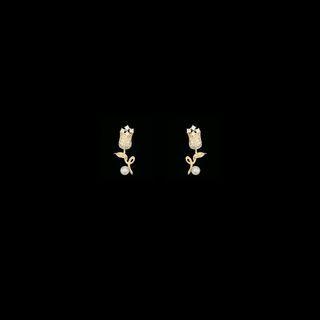 Rhinestone Alloy Rose Earring 1 Pair - Gold - One Size