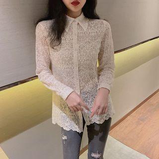Long-sleeve Lace Shirt Almond - One Size