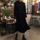 Long-sleeve Plain Velvet Dress Black - One Size