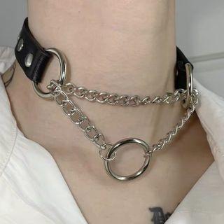 Faux Leather Layered Choker Black - One Size