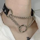 Faux Leather Layered Choker Black - One Size