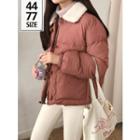 Contrast-collar Toggle-button Padded Jacket