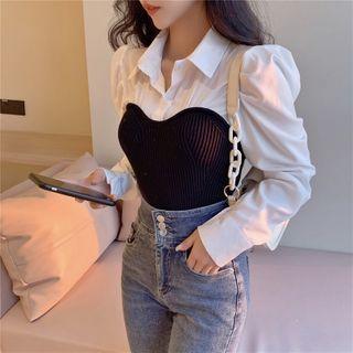 Mock Two-piece Long-sleeve Paneled Shirt