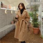 Wool Blend Loose-fit Coat With Sash