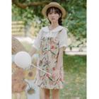 Short-sleeve Sailor Collar Blouse / Floral Overall Dress