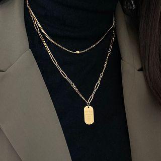 Tag Pendant Layered Stainless Steel Necklace
