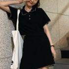 Set:plain Short-sleeve Top + High-waist Skirt