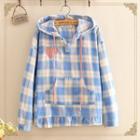 Heart Patch Plaid Long-sleeve Thin Sweater